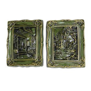 Vintage chalk ware Chalkware Plaster Water Wheel Apartment Building Wall Hanging